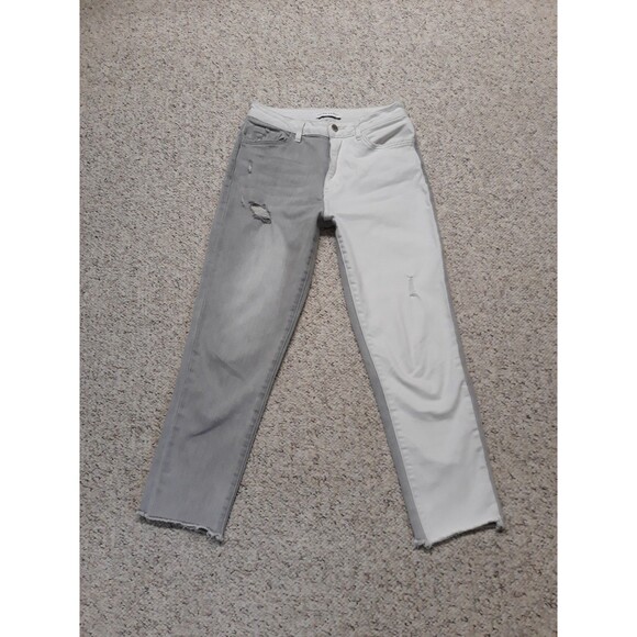 Flying Monkey Denim - 27 Flying Monkey High Rise Crop Skinny Two-Tone Raw Hem Distressed